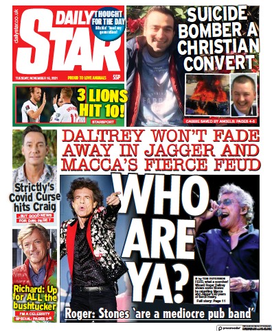 Daily Star Newspaper Front Page (UK) for 16 November 2021