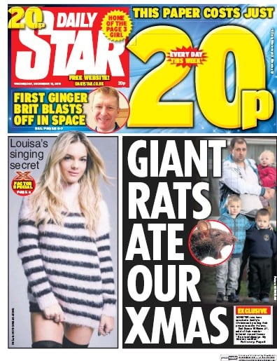 Daily Star Newspaper Front Page (UK) for 16 December 2015