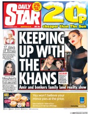 Daily Star (UK) Newspaper Front Page for 16 December 2016