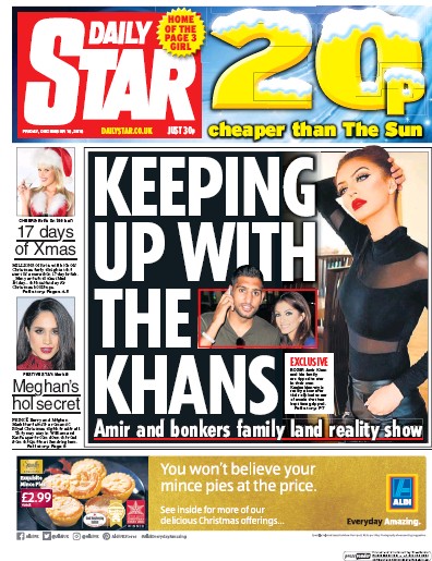 Daily Star Newspaper Front Page (UK) for 16 December 2016