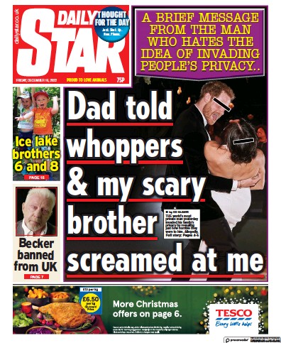 Daily Star Newspaper Front Page (UK) for 16 December 2022