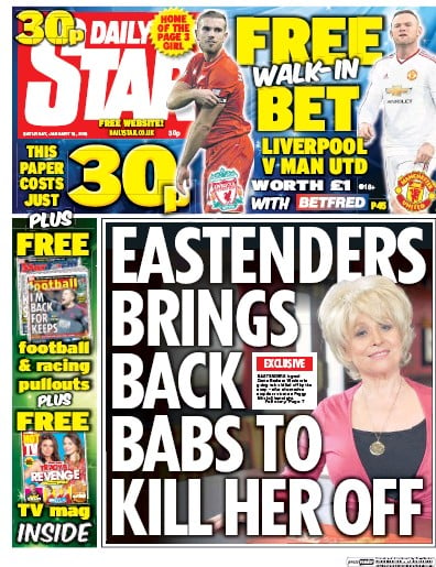 Daily Star Newspaper Front Page (UK) for 16 January 2016