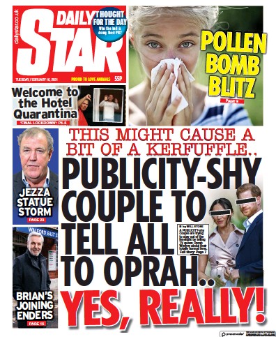 Daily Star Newspaper Front Page (UK) for 16 February 2021