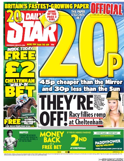 Daily Star Newspaper Front Page (UK) for 16 March 2016