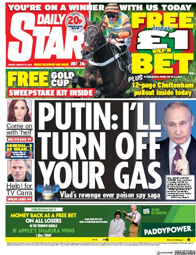 Daily Star Newspaper Front Page (UK) for 16 March 2018