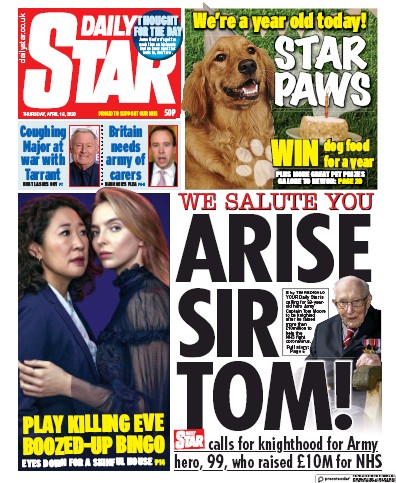 Daily Star Newspaper Front Page (UK) for 16 April 2020