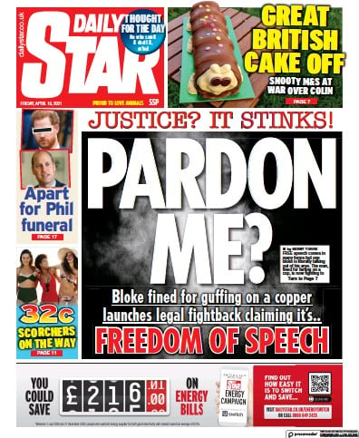 Daily Star Newspaper Front Page (UK) for 16 April 2021