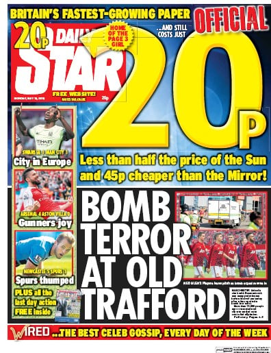 Daily Star Newspaper Front Page (UK) for 16 May 2016