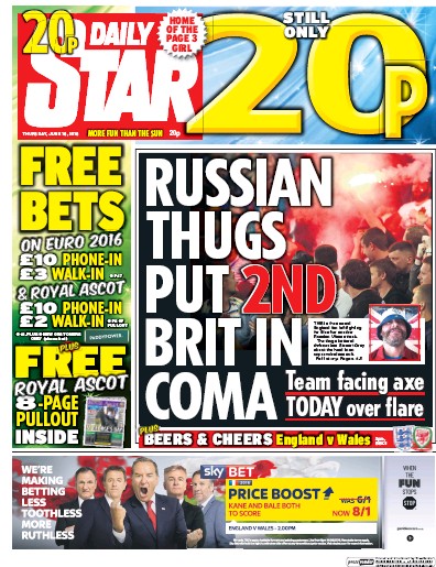 Daily Star Newspaper Front Page (UK) for 16 June 2016