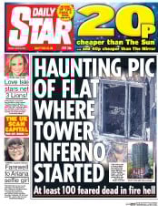 Daily Star (UK) Newspaper Front Page for 16 June 2017