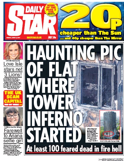 Daily Star Newspaper Front Page (UK) for 16 June 2017