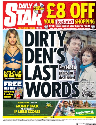 Daily Star Newspaper Front Page (UK) for 16 June 2018