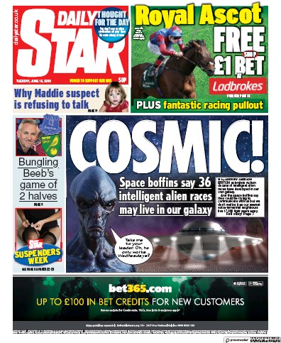 Daily Star Newspaper Front Page (UK) for 16 June 2020