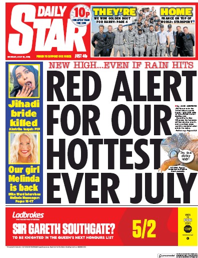 Daily Star Newspaper Front Page (UK) for 16 July 2018