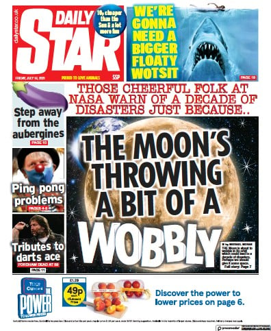 Daily Star Newspaper Front Page (UK) for 16 July 2021