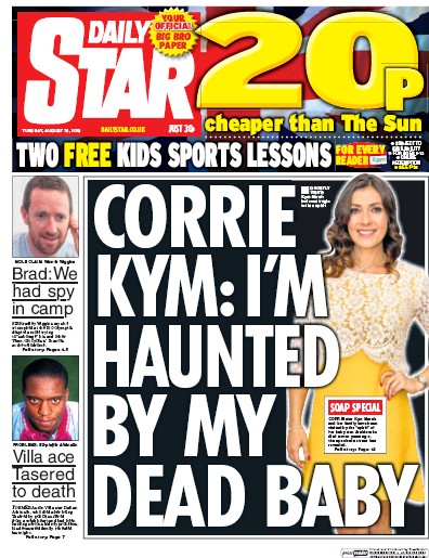 Daily Star Newspaper Front Page (UK) for 16 August 2016