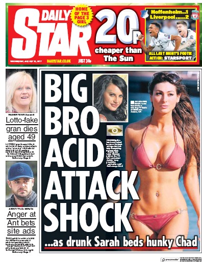 Daily Star Newspaper Front Page (UK) for 16 August 2017