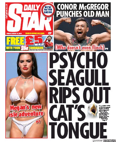 Daily Star Newspaper Front Page (UK) for 16 August 2019