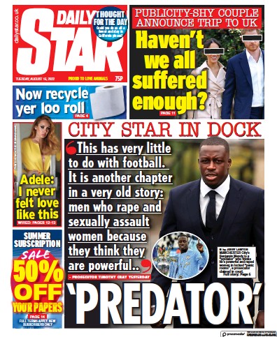Daily Star Newspaper Front Page (UK) for 16 August 2022