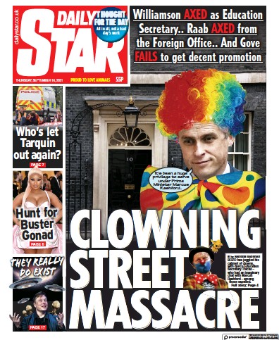 Daily Star Newspaper Front Page (UK) for 16 September 2021