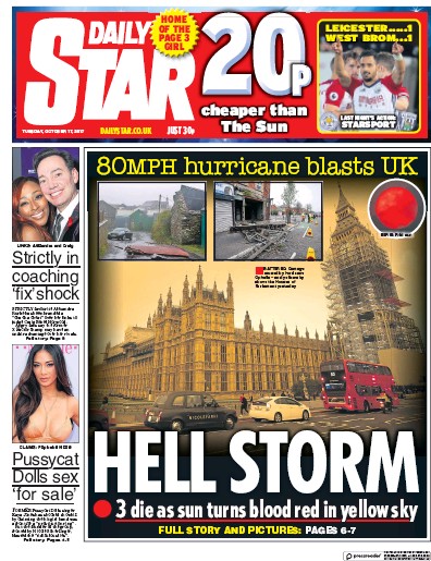 Daily Star Newspaper Front Page (UK) for 17 October 2017