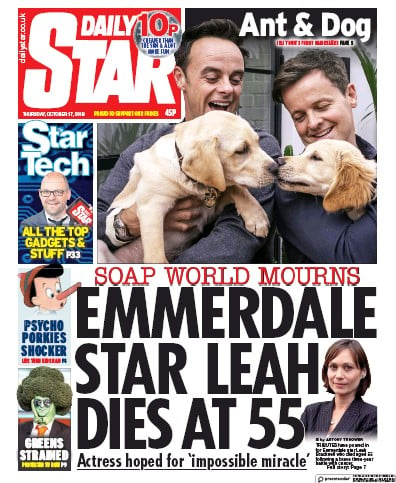 Daily Star Newspaper Front Page (UK) for 17 October 2019
