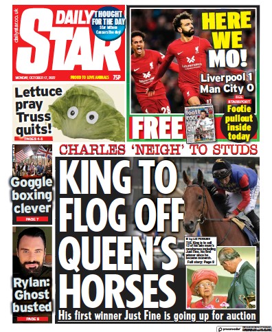 Daily Star Newspaper Front Page (UK) for 17 October 2022