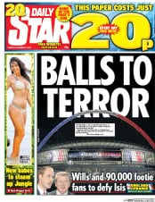 Daily Star (UK) Newspaper Front Page for 17 November 2015