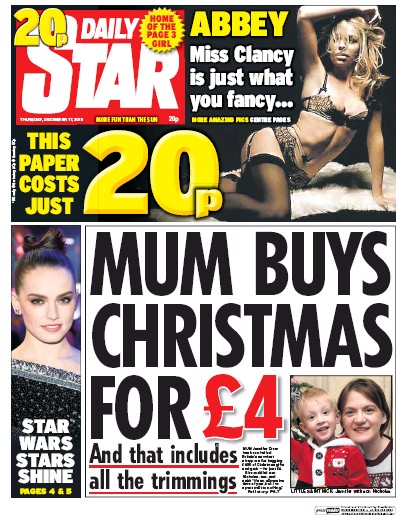 Daily Star Newspaper Front Page (UK) for 17 December 2015