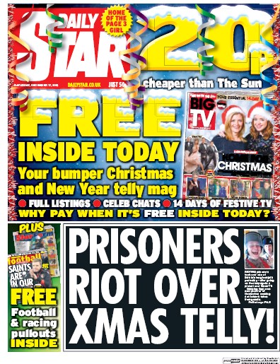Daily Star Newspaper Front Page (UK) for 17 December 2016