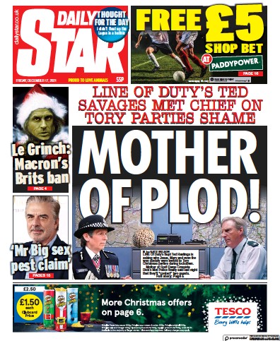 Daily Star Newspaper Front Page (UK) for 17 December 2021