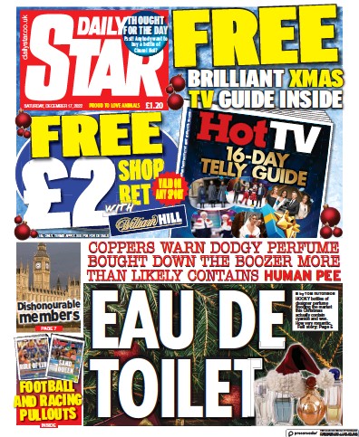 Daily Star Newspaper Front Page (UK) for 17 December 2022