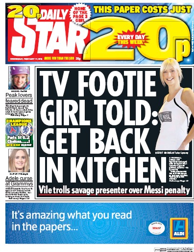 Daily Star Newspaper Front Page (UK) for 17 February 2016