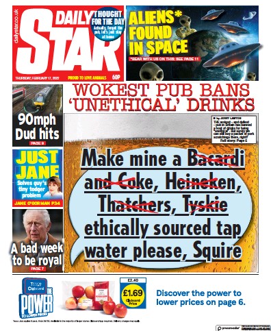 Daily Star Newspaper Front Page (UK) for 17 February 2022