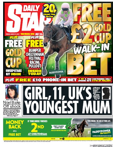 Daily Star Newspaper Front Page (UK) for 17 March 2017