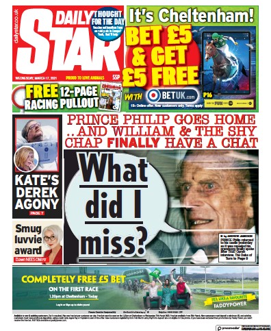 Daily Star Newspaper Front Page (UK) for 17 March 2021