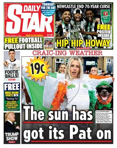 Daily Star Newspaper Front Page (UK) for 17 March 2025