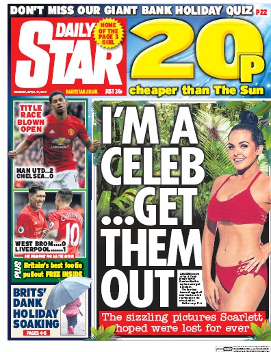 Daily Star Newspaper Front Page (UK) for 17 April 2017