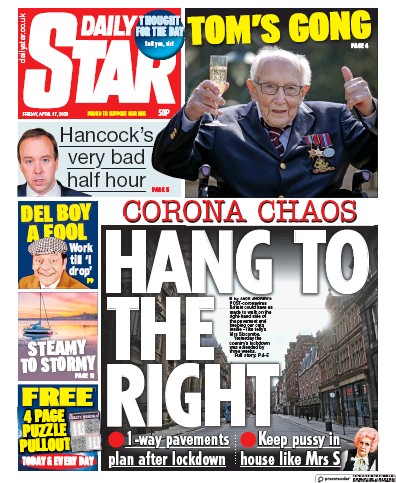 Daily Star Newspaper Front Page (UK) for 17 April 2020