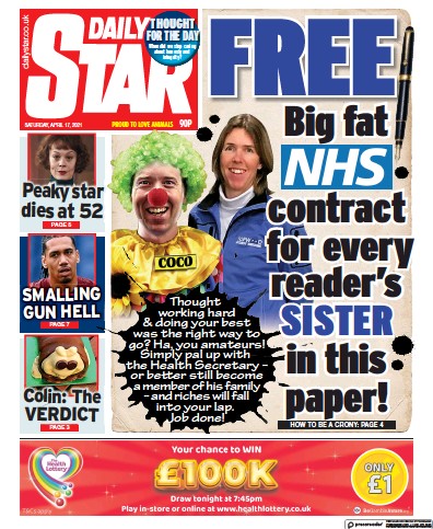 Daily Star Newspaper Front Page (UK) for 17 April 2021