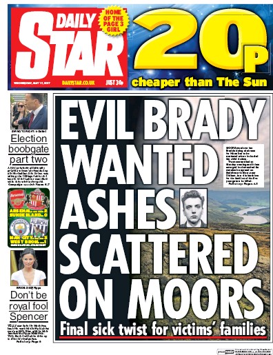 Daily Star Newspaper Front Page (UK) for 17 May 2017