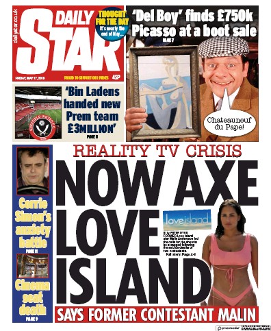 Daily Star Newspaper Front Page (UK) for 17 May 2019