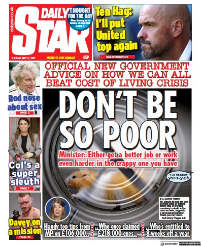 Daily Star Newspaper Front Page (UK) for 17 May 2022