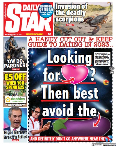 Daily Star Newspaper Front Page (UK) for 17 May 2023