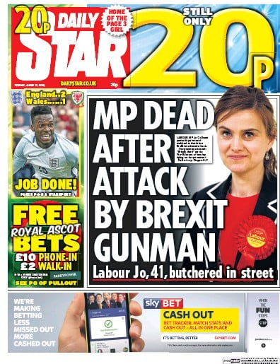 Daily Star Newspaper Front Page (UK) for 17 June 2016