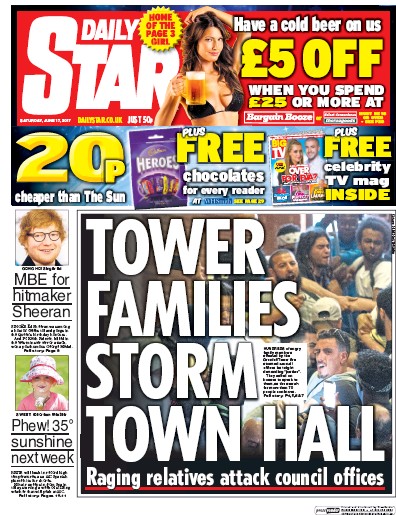 Daily Star Newspaper Front Page (UK) for 17 June 2017