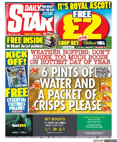 Daily Star Newspaper Front Page (UK) for 17 June 2022