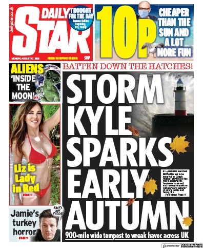 Daily Star Newspaper Front Page (UK) for 17 August 2020