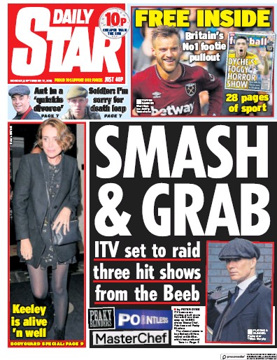 Daily Star Newspaper Front Page (UK) for 17 September 2018