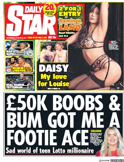 Daily Star Newspaper Front Page (UK) for 18 October 2017